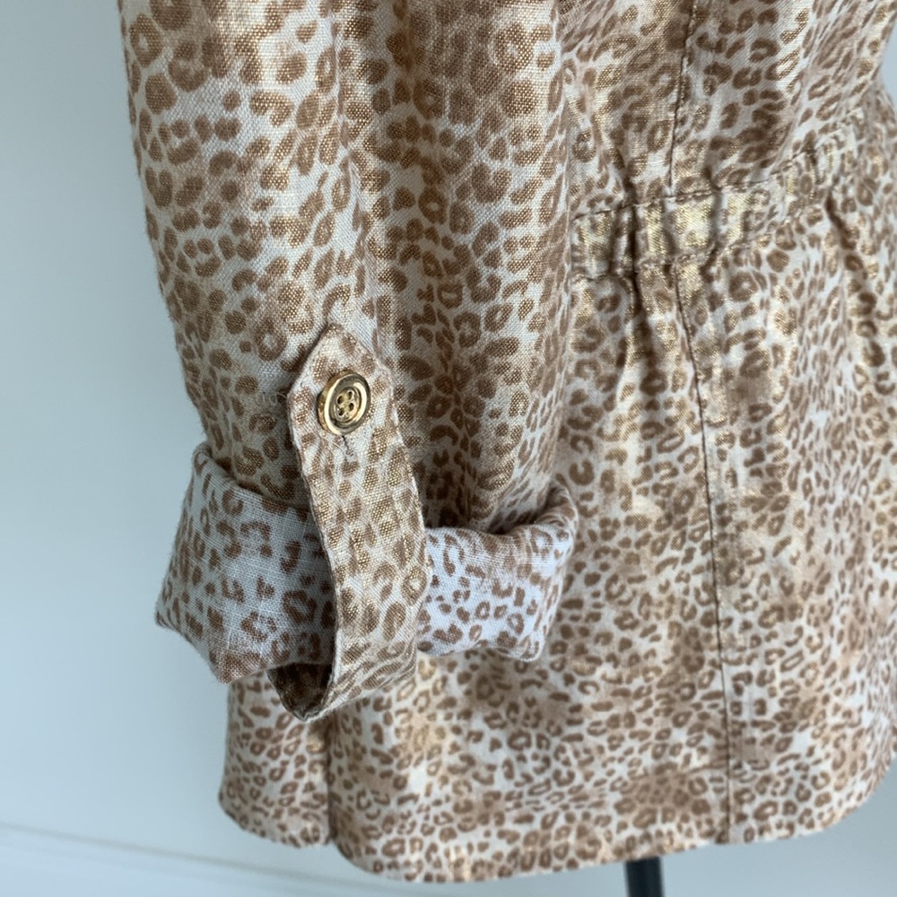 Charter Club 100% linen gold shimmer safari jacket M - Picture 6 of 8